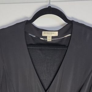 BURBERRY LONDON BLACK V-NECK LONG SLEEVE FAUX WRAP DRESS XL